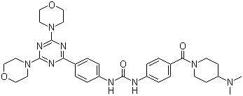 structure of CAS# 1197160-78-3, N-[4-[[4-(Dimethylamino)-1-piperidinyl]carbonyl]phenyl]-N'-[4-[4,6-di(4-morpholinyl)-1,3,5-triazin-2-yl]phenyl]urea