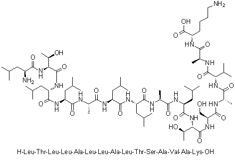 L-亮氨酰-L-苏氨酰-L-亮氨酰-L-亮氨酰-L-丙氨酰-L-亮氨酰-L-亮氨酰-L-丙氨酰-L-亮氨酰-L-苏氨酰-L-丝氨酰-L-丙氨酰-L-缬氨酰-L-丙氨酰-L-赖氨酸分子结构 (CAS 1202039-60-8)