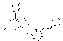 structure of CAS# 1202402-40-1, 7-(5-Methyl-2-furanyl)-3-[[6-[[[(3S)-tetrahydro-3-furanyl]oxy]methyl]-2-pyridinyl]methyl]-3H-1,2,3-triazolo[4,5-d]pyrimidin-5-amine