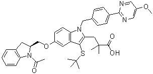 5-[[(2S)-1-乙酰基-2,3-二氢-1H-吲哚-2-基]甲氧基]-3-[叔丁基硫基]-1-[[4-(5-甲氧基-2-嘧啶基)苯基]甲基]-alpha,alpha-二甲基-1H-吲哚-2-丙酸分子结构 (CAS 1206880-66-1)