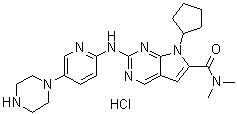 7-环戊基-N,N-二甲基-2-[[5-(1-哌嗪基)-2-吡啶基]氨基]-7H-吡咯并[2,3-d]嘧啶-6-甲酰胺盐酸盐分子结构 (CAS 1211443-80-9)