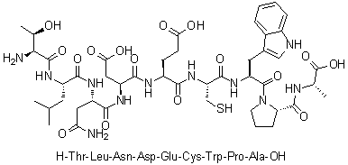 L-苏氨酰-L-亮氨酰-L-天冬氨酰胺酰-L-alpha-天冬氨酰-L-alpha-谷氨酰-L-半胱氨酰-L-色氨酰-L-脯氨酰-L-丙氨酸分子结构 (CAS 1214991-78-2)