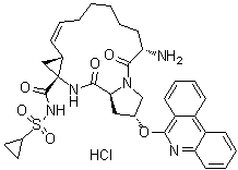 (2R,6S,12Z,13aS,14aR,16aS)-6-氨基-N-(环丙基磺酰基)-1,2,3,6,7,8,9,10,11,13a,14,15,16,16a-十四氢-5,16-二氧代-2-(6-菲啶基氧基)-环丙烯并[e]吡咯并[1,2-a][1,4]二氮杂环十五碳七烯-14a(5H)-甲酰胺盐酸盐分子结构 (CAS 1216941-74-0)