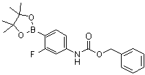 N-[3-氟-4-(4,4,5,5-四甲基-1,3,2-二氧杂环戊硼烷-2-基)苯基]氨基甲酸苄酯分子结构 (CAS 1218791-13-9)