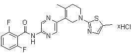 CAS 登录号：1219927-22-6, 2,6-二氟-N-[5-[1,2,5,6-四氢-4-甲基-1-(5-甲基-2-噻唑基)-3-吡啶基]-2-吡嗪基]苯甲酰胺盐酸盐