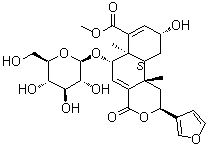 (2S,6S,6aR,9R,10aS,10bS)-2-(3-呋喃基)-6-(beta-D-吡喃葡萄糖基氧基)-1,4,6,6a,9,10,10a,10b-八氢-9-羟基-6a,10b-二甲基-4-氧代-2H-萘并[2,1-c]吡喃-7-羧酸甲酯分子结构 (CAS 1221178-16-0)