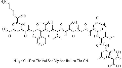 L-赖氨酰-L-alpha-谷氨酰-L-苯丙氨酰-L-苏氨酰-L-缬氨酰-L-丝氨酰甘氨酰-L-天冬氨酰胺酰-L-异亮氨酰-L-亮氨酰-L-苏氨酸分子结构 (CAS 1221521-26-1)
