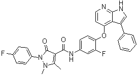 structure of CAS# 1221713-92-3, 2-(4-氟苯基)-N-[3-氟-4-[(3-苯基-1H-吡咯并[2,3-b]吡啶-4-基)氧基]苯基]-2,3-二氢-1,5-二甲基-3-氧代-1H-吡唑-4-甲酰胺