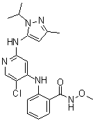structure of CAS# 1224887-10-8, 2-[[5-氯-2-[[3-甲基-1-(1-甲基乙基)-1H-吡唑-5-基]氨基]-4-吡啶基]氨基]-N-甲氧基苯甲酰胺