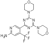 5-(4,6-二-4-吗啉基-1,3,5-三嗪-2-基)-4-(三氟甲基)-2-吡啶胺分子结构 (CAS 1225037-39-7)