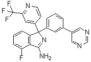 4-Fluoro-1-[3-(5-pyrimidinyl)phenyl]-1-[2-(trifluoromethyl)-4-pyridinyl]-1H-isoindol-3-amine molecular structure (CAS 1227163-56-5)