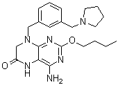 structure of CAS# 1228585-88-3, 4-氨基-2-丁氧基-7,8-二氢-8-[[3-(1-吡咯烷基甲基)苯基]甲基]-6(5H)-蝶啶酮