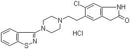 structure of CAS# 122883-93-6, 5-[2-[4-(1,2-苯并异噻唑-3-基)-1-哌嗪基]乙基]-6-氯-1,3-二氢-2H-吲哚-2-酮盐酸盐