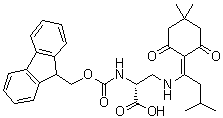 structure of CAS# 1228900-15-9, 3-[[1-(4,4-Dimethyl-2,6-dioxocyclohexylidene)-3-methylbutyl]amino]-N-[(9H-fluoren-9-ylmethoxy)carbonyl]-D-alanine