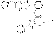 structure of CAS# 1231952-55-8, 5-(3-Methoxypropyl)-2-phenyl-N-[2-[6-(1-pyrrolidinylmethyl)thiazolo[5,4-b]pyridin-2-yl]phenyl]-4-thiazolecarboxamide