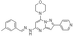 N-(3-甲基苄亚基)-N'-[7-(吗啉-4-基)-2-(吡啶-4-基)吡唑并[1,5-a]嘧啶-5-基]肼分子结构 (CAS 1232221-74-7)