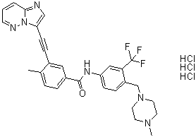 3-(2-咪唑并[1,2-b]哒嗪-3-基乙炔基)-4-甲基-N-[4-[(4-甲基-1-哌嗪基)甲基]-3-(三氟甲基)苯基]苯甲酰胺三盐酸盐分子结构 (CAS 1232836-25-7)