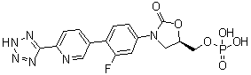 CAS 登录号：1239662-47-5, (5R)-3-[3-氟-4-[6-(2H-四唑-5-基)-3-吡啶基]苯基]-5-[(磷酰氧基)甲基]-2-恶唑烷酮