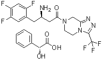 (alphaR)-alpha-羟基苯乙酸与(3R)-3-氨基-1-[5,6-二氢-3-(三氟甲基)-1,2,4-三唑并[4,3-a]吡嗪-7(8H)-基]-4-(2,4,5-三氟苯基)-1-丁酮的化合物分子结构 (CAS 1240038-86-1)