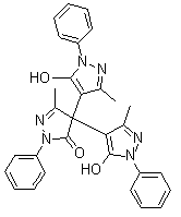 structure of CAS# 124009-63-8, 5,5''-Dihydroxy-3,3',3''-trimethyl-1,1',1''-triphenyl-[4,4':4',4''-ter-1H-pyrazol]-5'(4'H)-one