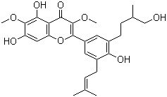 CAS 登录号：1246926-09-9, 5'-Prenylaliarin, 5,7,4'-三羟基-3'-(4-羟基-3-甲基丁基)-5'-(3-甲基丁-2-烯基)-3,6-二甲氧基黄酮