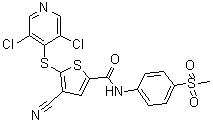 4-氰基-5-[(3,5-二氯-4-吡啶基)硫基]-N-[4-(甲基磺酰基)苯基]-2-噻吩甲酰胺分子结构 (CAS 1247825-37-1)