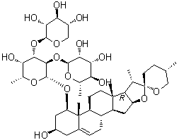(1beta,3beta,25S)-3-羟基螺甾-5-烯-1-基 O-6-脱氧-alpha-L-甘露糖基-(1→2)-O-[beta-D-吡喃木糖基-(1→3)]-6-脱氧-beta-D-吡喃半乳糖苷分子结构 (CAS 125150-67-6)