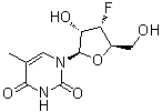 1-(3-脱氧-3-氟-beta-D-呋喃核糖基)胸腺嘧啶分子结构 (CAS 125217-37-0)