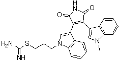 CAS # 125314-64-9, Bisindolylmaleimide IX, Ro 31-8220, Ro 318220, Carbamimidothioic acid 3-[3-[2,5-dihydro-4-(1-methyl-1H-indol-3-yl)-2,5-dioxo-1H-pyrrol-3-yl]-1H-indol-1-yl]propyl ester