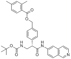CAS 登录号：1253955-19-9, (S)-4-(3-((叔-丁氧羰基)氨基)-1-(异喹啉-6-基氨基)-1-氧代丙烷-2-基)苄基2,4-二甲基苯甲酸酯