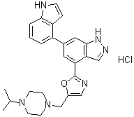 structure of CAS# 1254036-77-5, 6-(1H-吲哚-4-基)-4-[5-[[4-(1-甲基乙基)-1-哌嗪基]甲基]-2-恶唑基]-1H-吲唑盐酸盐