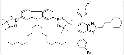 9-(1-辛基壬基)咔唑-2,7-二硼酸二频哪醇酯和 4,7-双(5-溴-2-噻吩基)-2-辛基-2H-苯并三唑的聚合物分子结构 (CAS 1254062-39-9)