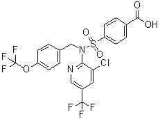 structure of CAS# 1254205-52-1, 4-[[[3-Chloro-5-(trifluoromethyl)-2-pyridinyl][[4-(trifluoromethoxy)phenyl]methyl]amino]sulfonyl]benzoic acid