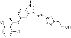4-[(1E)-2-[5-[(1R)-1-(3,5-二氯-4-吡啶基)乙氧基]-1H-吲唑-3-基]乙烯基]-1H-吡唑-1-乙醇分子结构 (CAS 1254473-64-7)