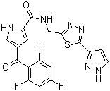 CAS 登录号：1254577-24-6, N-[[5-(1H-吡唑-3-基)-1,3,4-噻二唑-2-基]甲基]-4-(2,4,6-三氟苯甲酰基)-1H-吡咯-2-甲酰胺