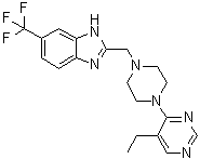 CAS 登录号：1255517-76-0, 2-[[4-(5-乙基-4-嘧啶基)-1-哌嗪基]甲基]-6-(三氟甲基)-1H-苯并咪唑