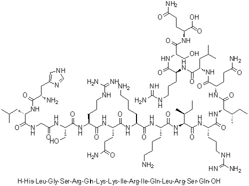 CAS # 1256166-72-9, L-Histidyl-L-leucylglycyl-L-seryl-L-arginyl-L-glutaminyl-L-lysyl-L-lysyl-L-isoleucyl-L-arginyl-L-isoleucyl-L-glutaminyl-L-leucyl-L-arginyl-L-seryl-L-glutamine