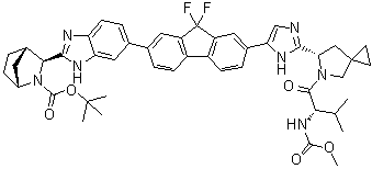 (1R,3S,4S)-3-[6-[9,9-二氟-7-[2-[(6S)-5-[(2S)-2-[(甲氧羰基)氨基]-3-甲基-1-氧代丁基]-5-氮杂螺[2.4]庚烷-6-基]-1H-咪唑-5-基]-9H-芴-2-基]-1H-苯并咪唑-2-基]-2-氮杂双环[2.2.1]庚烷-2-羧酸叔丁酯分子结构 (CAS 1256393-27-7)