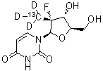 (2'R)-2'-脱氧-2'-氟-2'-(三氘甲基-<sup>13</sup>C)尿苷分子结构 (CAS 1256490-42-2)