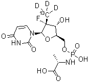 N-[(2'R)-2'-脱氧-2'-氟-2'-(三氘甲基-<sup>13</sup>C)-5'-尿苷酰基]-L-丙氨酸分子结构 (CAS 1256490-46-6)