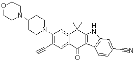 CAS # 1256580-24-1, 9-Ethynyl-6,11-dihydro-6,6-dimethyl-8-[4-(4-morpholinyl)-1-piperidinyl]-11-oxo-5H-benzo[b]carbazole-3-carbonitrile