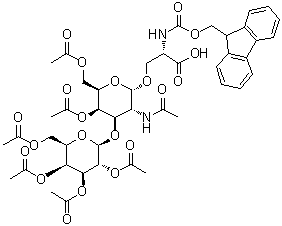 O-[4,6-二-O-乙酰基-2-(乙酰氨基)-2-脱氧-3-O-(2,3,4,6-四-O-乙酰基-beta-D-吡喃半乳糖基)-alpha-D-吡喃半乳糖基]-N-[芴甲氧羰基]-L-丝氨酸分子结构 (CAS 125760-30-7)