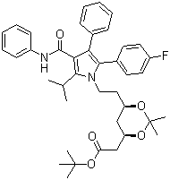 structure of CAS# 125971-95-1, (4R-cis)-6-[2-[2-(4-氟苯基)-5-(1-异丙基)-3-苯基-4-[(苯胺)羰基]-1H-吡咯-1-基]乙基]-2,2-二甲基-1,3-二氧六环-4-乙酸叔丁酯