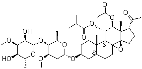 CAS # 1260252-18-3, (3beta,5alpha,11alpha,12beta,14beta,17alpha,)-12-(Acetyloxy)-3-[[2,6-dideoxy-4-O-(6-deoxy-3-O-methyl-beta-D-allopyranosyl)-3-O-methyl-beta-D-arabino-hexopyranosyl]oxy]-8,14-epoxy-11-(2-methyl-1-oxopropoxy)-pregnan-20-one
