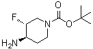 structure of CAS# 1260612-08-5, (3R,4R)-4-Amino-3-fluoro-1-piperidinecarboxylic acid 1,1-dimethylethyl ester