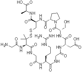 CAS # 126716-28-7, Glycyl-3-mercapto-L-valylglycyl-L-arginylglycyl-L-alpha-aspartyl-L-seryl-L-prolyl-L-cysteinyl-L-alanine cyclic (2→9)-disulfide