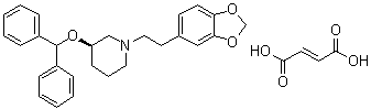 CAS # 127308-98-9, Zamifenacin fumarate, (R)-1-[2-(1,3-Benzodioxol-5-yl)ethyl]-3-(diphenylmethoxy)piperidine (E)-2-butenedioate (1:1), UK 76654-2
