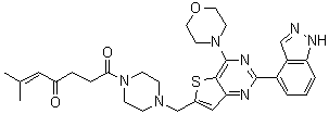 structure of CAS# 1276105-89-5, 1-[4-[[2-(1H-吲唑-4-基)-4-(4-吗啉基)噻吩并[3,2-d]嘧啶-6-基]甲基]-1-哌嗪基]-6-甲基-5-庚烯-1,4-二酮