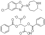 (5R)-4-(5-氯-1,3-苯并恶唑-2-基)-5-甲基-1,4-二氮杂环庚烷-1-鎓 (2S,3S)-2,3-二(苯甲酰氧基)丁二酸盐分子结构 (CAS 1276666-14-8)