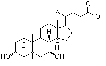 CAS # 128-13-2, Ursodeoxycholic acid, 3,7-Dihydroxycholan-24-oic acid, 3alpha,7beta-Dihydroxy-6beta-cholan-24-oic acid, Ursodiol